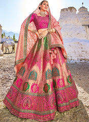 Pink Embroidered Viscose Silk Lehenga Choli