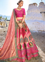 Pink Embroidered Viscose Silk Lehenga Choli