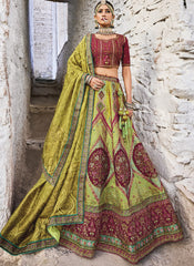 Green and Maroon Banarasi Silk Jacquard Lehenga Choli