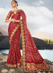 Maroon Pure Gaji Banghej Saree in Georgette Satin