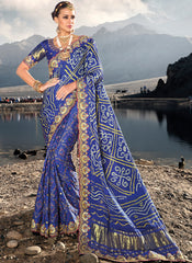 Royal Blue Pure Gaji Banghej Saree in Georgette Satin