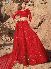 Attractive Red Party Wear Net Lehenga Choli