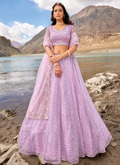 Pretty Lilac Party Wear Net Lehenga Choli