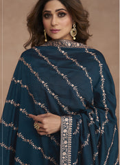 Teal Blue Embroidered Festive Anarkali Gown Starring Shamita Shetty