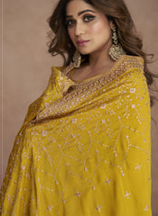 Mustard Yellow Embroidered Festive Anarkali Gown Starring Shamita Shetty
