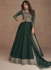 Dark Green Embroidered Festive Anarkali Gown Starring Shamita Shetty