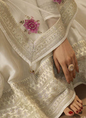 Prachi Desai White Dola Silk Embroidery Anarkali Semistitched Suit