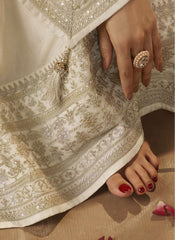 Prachi Desai White Dola Silk Embroidery Anarkali Semistitched Suit
