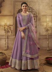Prachi Desai Light Lavender Dola Silk Embroidery Anarkali Semistitched Suit