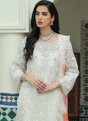 White and Orange Georgette Pakistani Style Suit