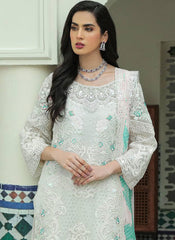 White and Sea Green Georgette Pakistani Style Suit