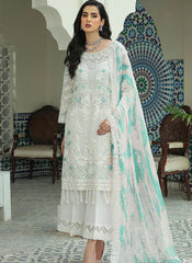 White and Sea Green Georgette Pakistani Style Suit