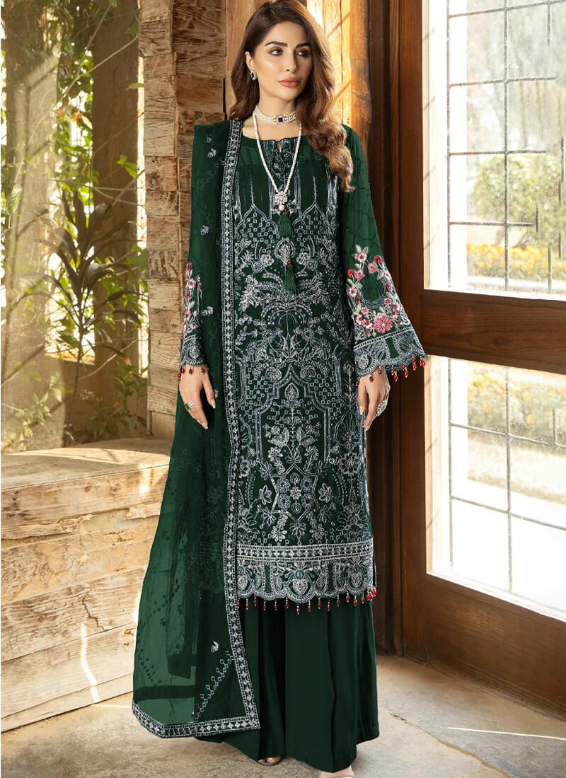 Dark Green Georgette Pakistani Style Suit - nirshaa