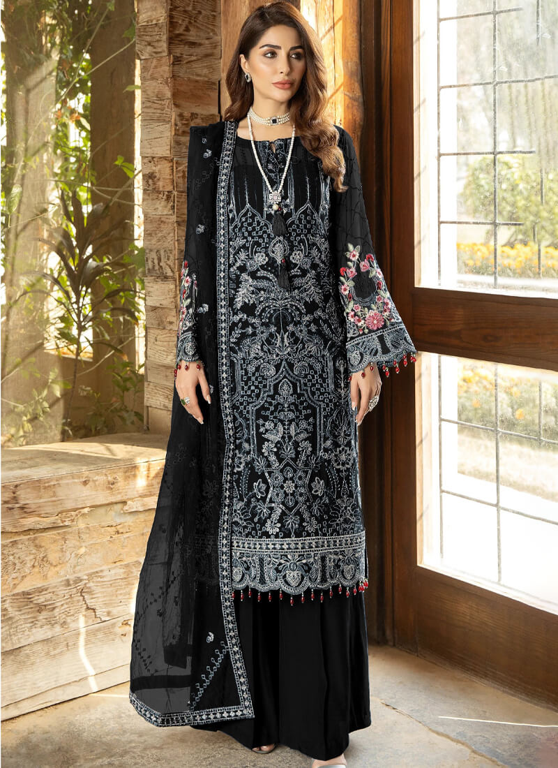 Black Georgette Pakistani Style Suit - nirshaa