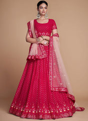 Redish Pink Sequence Embroidery Wedding Lehenga Choli