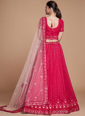 Redish Pink Sequence Embroidery Wedding Lehenga Choli