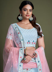 Light Blue Sequence Embroidery Wedding Lehenga Choli