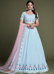 Light Blue Sequence Embroidery Wedding Lehenga Choli