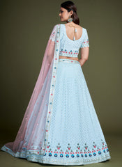 Light Blue Sequence Embroidery Wedding Lehenga Choli