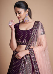 Wine Sequence Embroidery Wedding Lehenga Choli