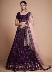 Wine Sequence Embroidery Wedding Lehenga Choli