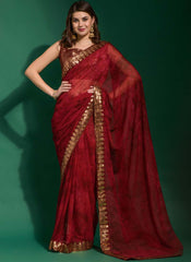 Beautiful Maroon Chiffon Printed Party Wear Saree - nirshaa