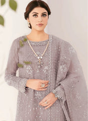 Grey Embroidered Organza Pakistani Style Suit