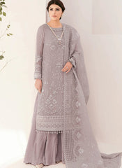 Grey Embroidered Organza Pakistani Style Suit
