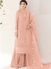 Peach Embroidered Organza Pakistani Style Suit