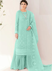 Sea Green Embroidered Organza Pakistani Style Suit