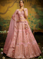 Dusty Pink Silk Bridal Lehenga Choli