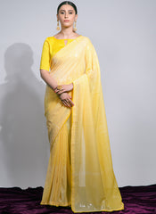 Yellow Sequins Gerogette Party Wear Saree - nirshaa