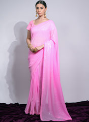 Pink Sequins Gerogette Party Wear Saree - nirshaa