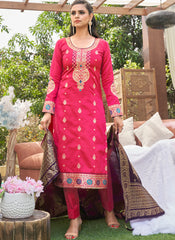 Pink and Purple Semi-Banarasi Silk Suit