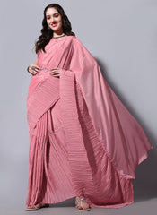 Pink Pleated Chiffon Saree