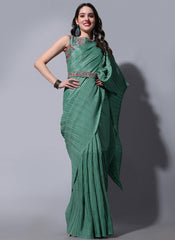 Teal Pleated Chiffon Saree