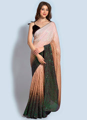 Shaded Black and Brown Sequins Georgette Chinon Party Wear Saree