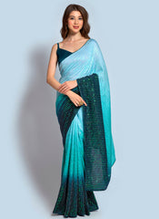 Shaded Blue and Black Sequins Georgette Chinon Party Wear Saree