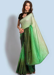 Shaded Green Sequins Georgette Chinon Party Wear Saree