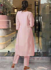 Pink Embroidered Crepe Straight Cut Suit