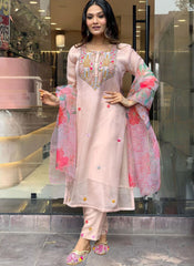 Pink Embroidered Crepe Straight Cut Suit