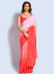 Shaded Orange and Peach Sequins Georgette Chinon Party Wear Saree