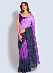 Shaded Navy Blue and Purple Sequins Georgette Chinon Party Wear Saree