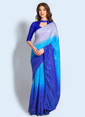 Shaded Blue Sequins Georgette Chinon Party Wear Saree