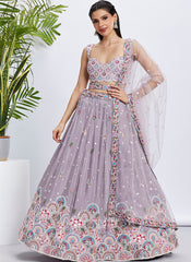 Mauve Purple Multi Embroidery Lehenga Choli For Wedding