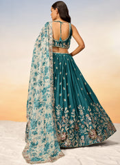 Turquoise Multi Embroidery Bridal Lehenga Choli