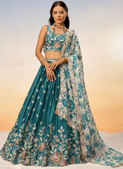 Turquoise Multi Embroidery Bridal Lehenga Choli