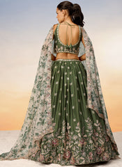 Olive Green Multi Embroidery Bridal Lehenga Choli