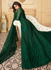 Dark Green Embroidered Net Anarkali Suit Starring Shamita Shetty