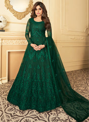 Dark Green Embroidered Net Anarkali Suit Starring Shamita Shetty